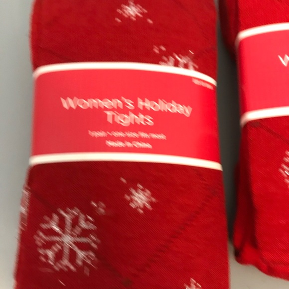2 pairs new women red holiday Christmas tights leggings, one size fits most - Picture 2 of 3
